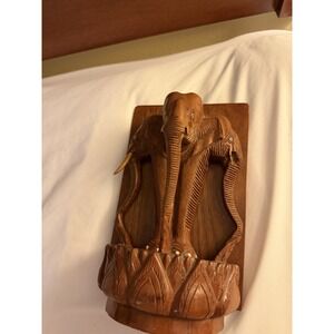 vintage Indian hand-carved teak wood elephant sculpture Single bookend